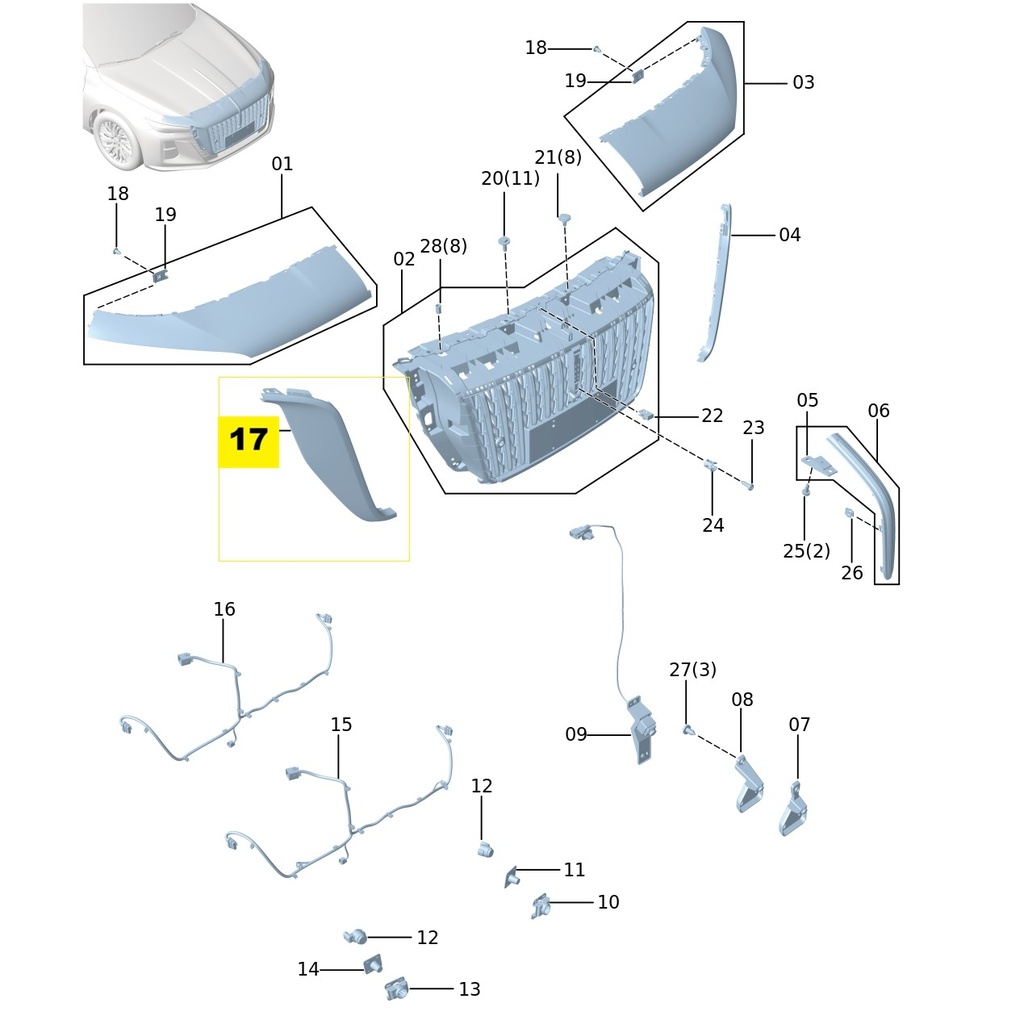 FAW Hongqi H5 Second Generation 1.5T DCT 2024 Model (2023-2024) Grille Trim - Bright Chrome 