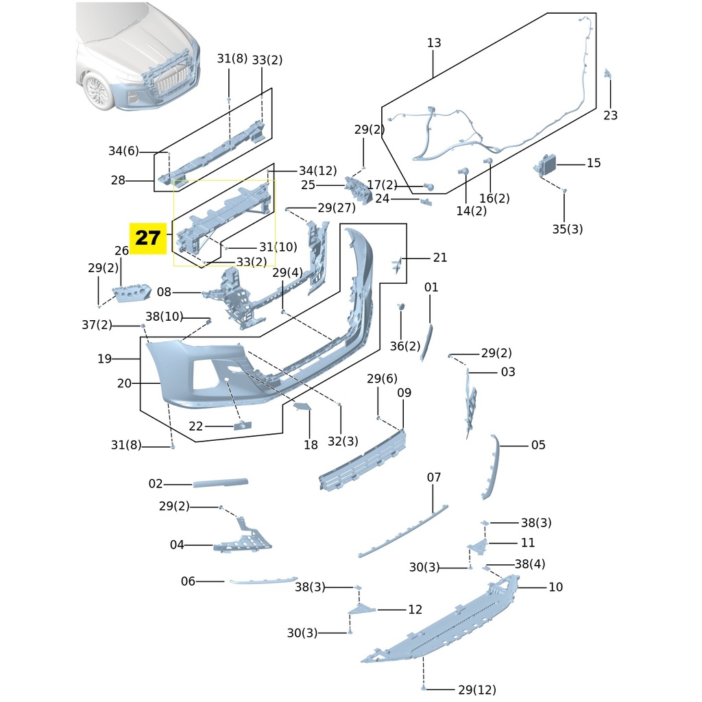 FAW Hongqi H5 Second Generation 1.5T DCT 2024 Model (2023-2024) Front Bumper Upper Bracket Assembly 