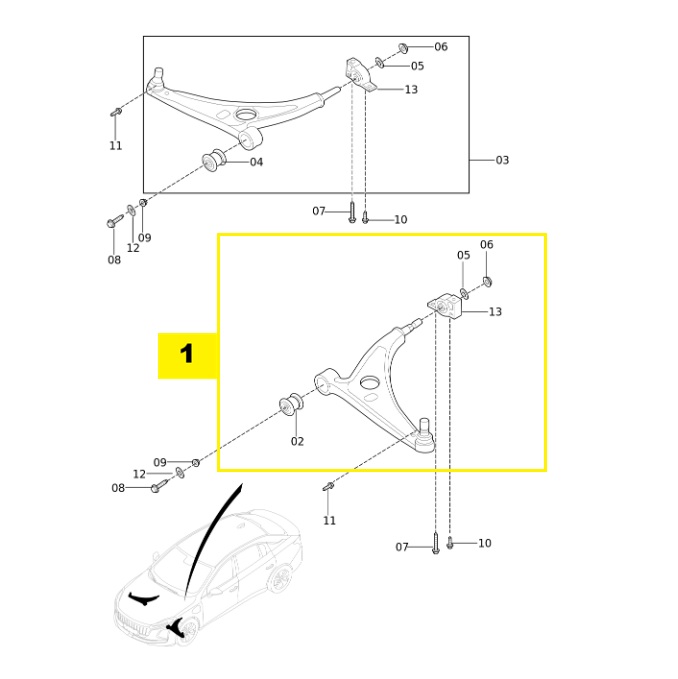 FAW Hongqi H5 Second Generation 1.5T 2.0T DCT Model (2023-2024) Front Lower Control Arm Assembly