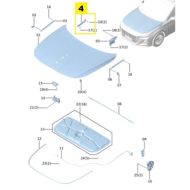 FAW Hongqi H5 Second Generation 1.5T 2.0T DCT Model (2023-2024) Engine Hood Hinges Assembly 