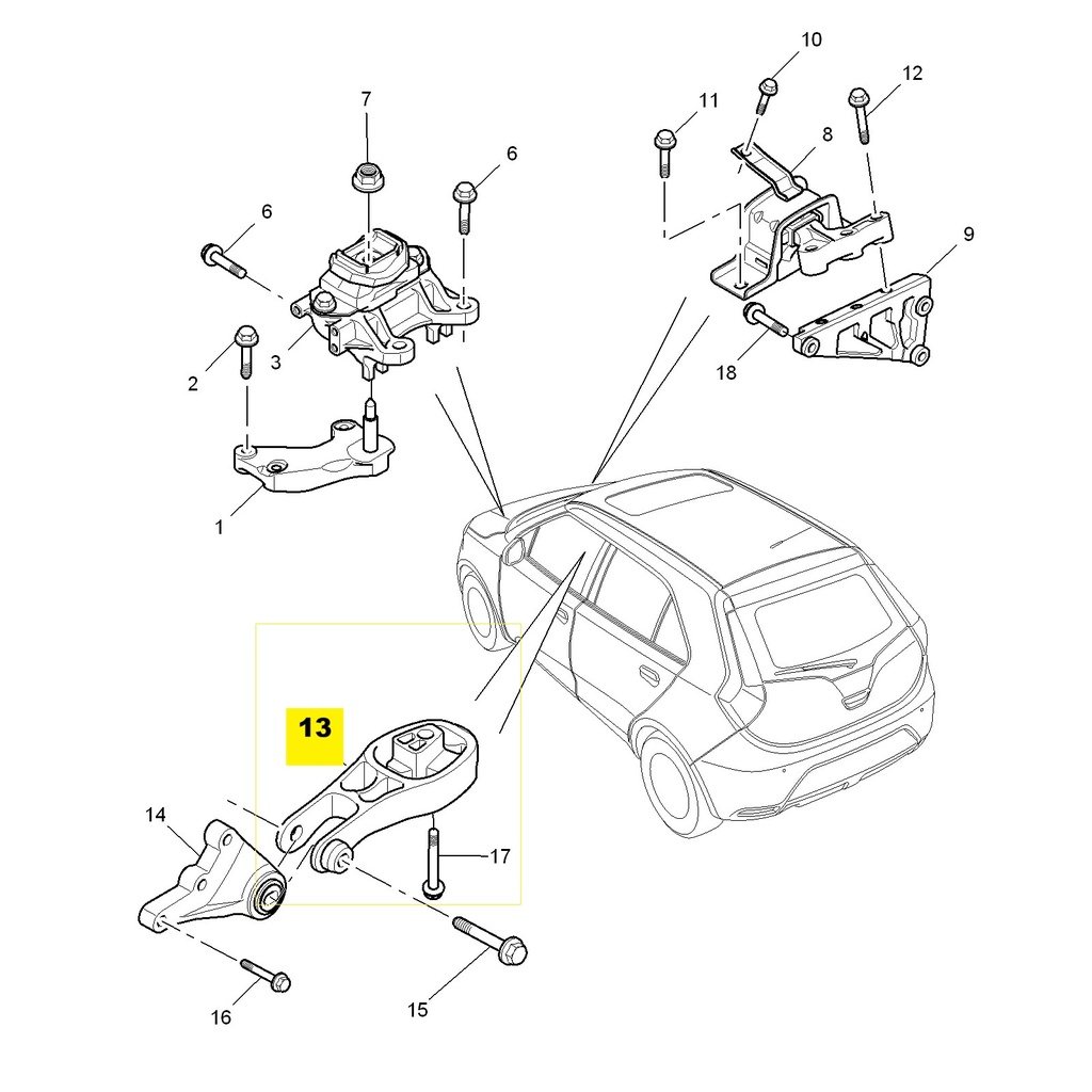 MG3 1.5L AMT Elite Edition, 2014 Engine Mounting Pads