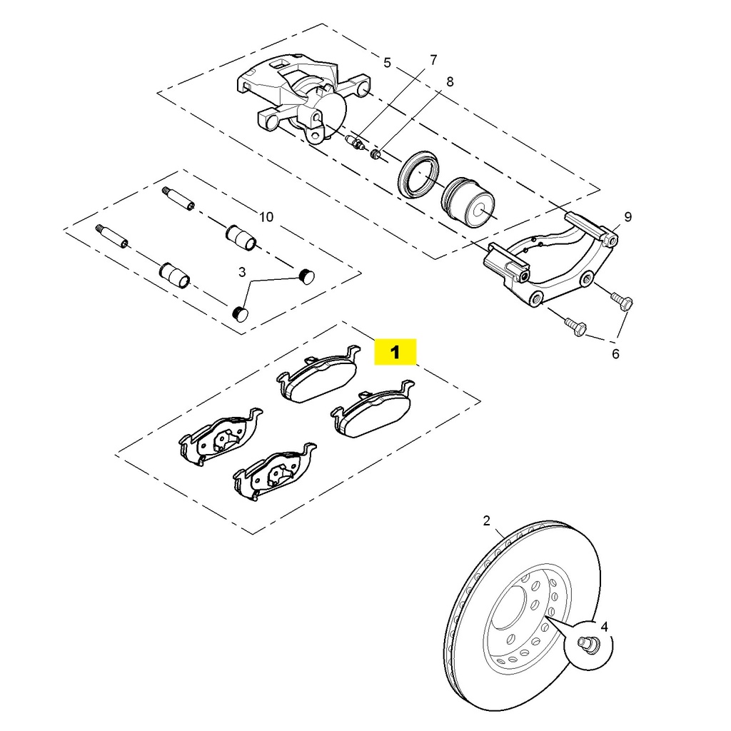 MG3 1.5L AMT Elite Edition,2014 Front Brakes  (No. (1) (Front brake system friction pad assembly) 10025315)