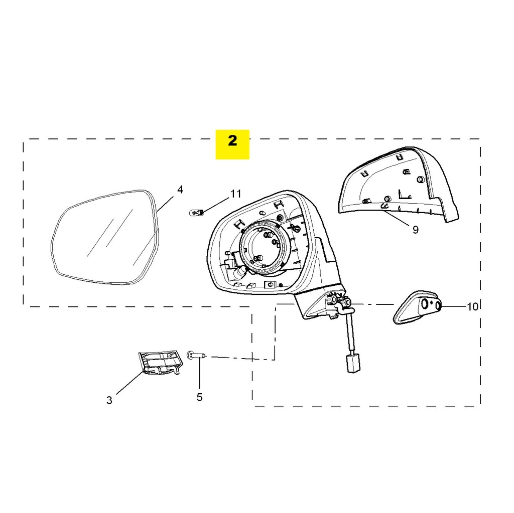 مرآة الرؤية الخلفية الخارجية (المرآة الجانبية) لسيارة MG3 موديل 2014، فئة إيليت، محرك 1.5 لتر، ناقل حركة أوتوماتيكي (AMT)