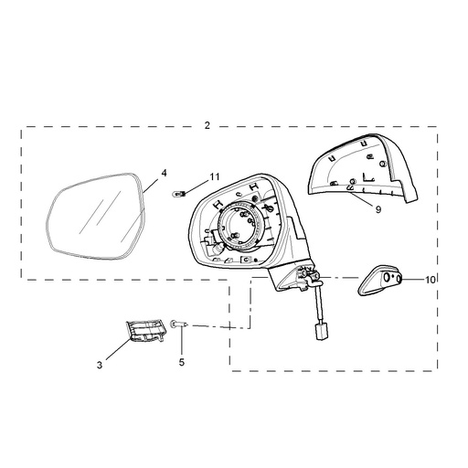 مرآة الرؤية الخلفية الخارجية (المرآة الجانبية) لسيارة MG3 موديل 2014، فئة إيليت، محرك 1.5 لتر، ناقل حركة أوتوماتيكي (AMT)